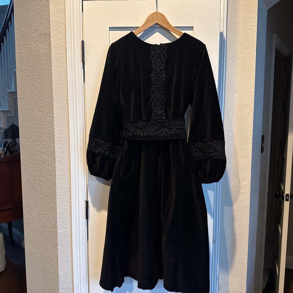 Voriagh embroidered velvet Misha dress with sash. Fragrance free home